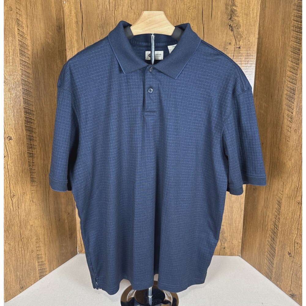 Haggar Men's Size XL Polo Shirt Blue Textured Striped Short Sleeve Cotton Blend